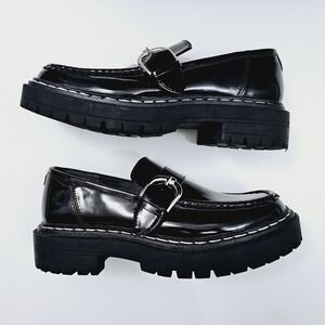 Circus Shoes Womens 9 Everly Black Loafers Sam Edelmam Chunky Buckle Goth Preppy